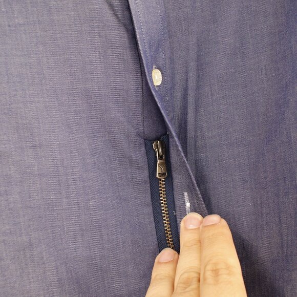 Teddy Stratford Shirt Mens 2 Blue Button Up Hidden Zipper Long Sleeve Preppy - Picture 3 of 12